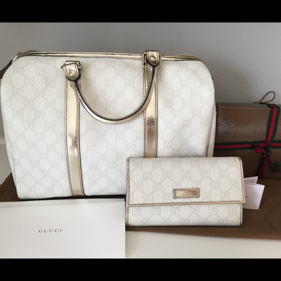 NEW GUCCI BOSTON JOY BAG LEATHER GOLD WALLET WHITE - Picture 4 of 4