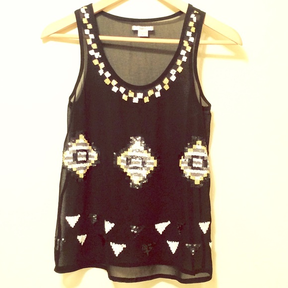 ▪️🔳Bar III Sheer Tank with Geometric Sequin🔳▪️