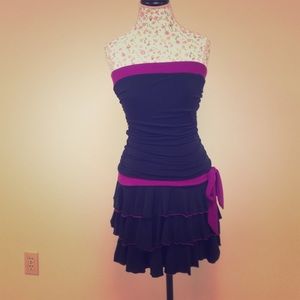 Black ruffle with purple trim party dress