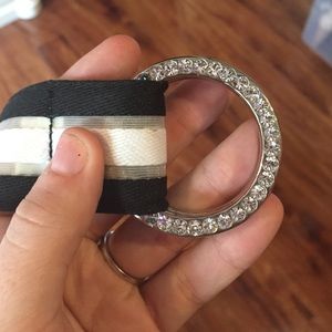 Blinged black and white strip belt
