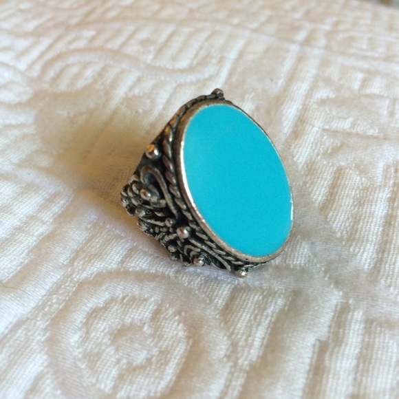 Antiqued Oval Turquoise Statement Ring