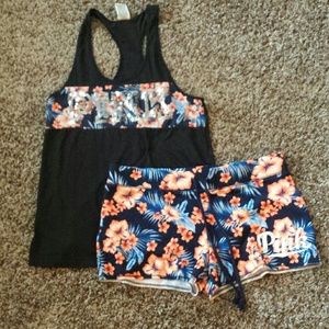 Nwt VS Pink Bling Tropical Tank & Matching Shorts