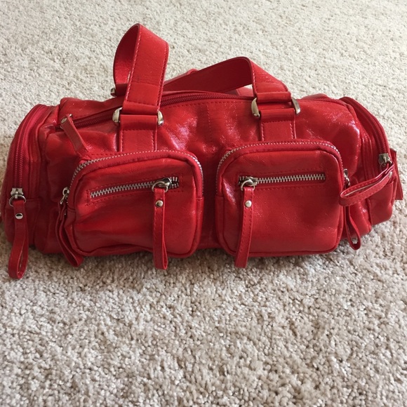 Red statement purse