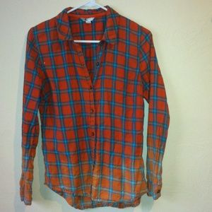 Volcom Red to Orange Ombré Button Up Flannel