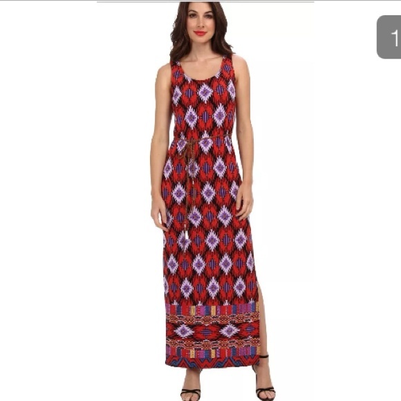 Donna Morgan red multi colored long maxi dress