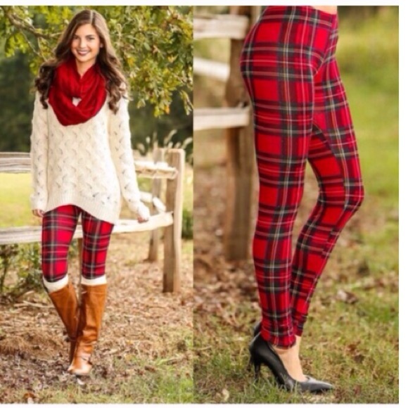 Red plaid leggings
