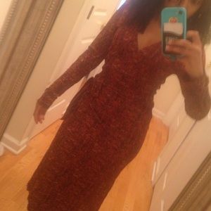 Brown, black, orange dot wrap dress