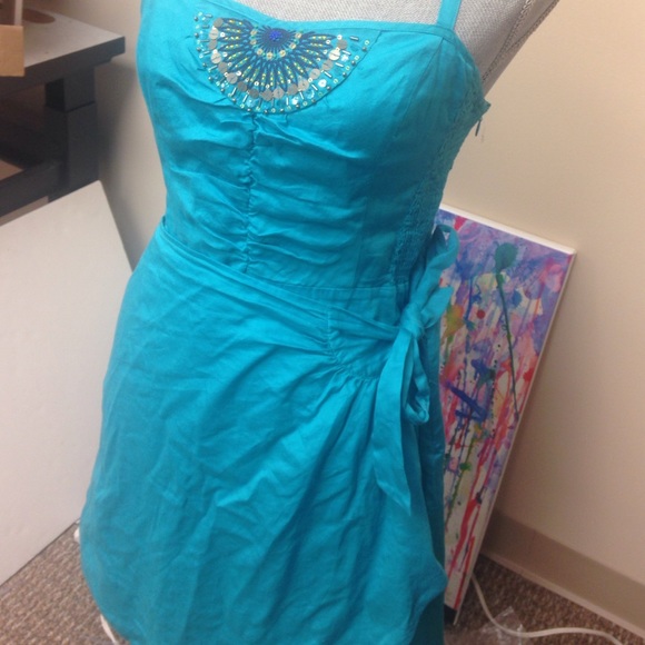 Free People Turquoise Wrap Dress with BeadworkTop