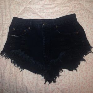 Black high waisted distressed shorts