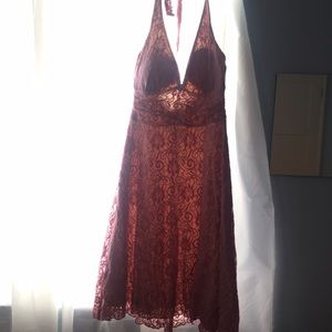 Women's pink lace halter dress
