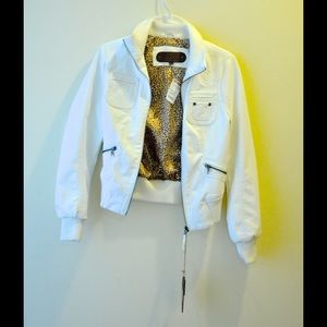 White Bomber Jacket REAL LEATHER