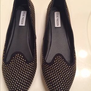 Steve Madden black & gold studded slip ons