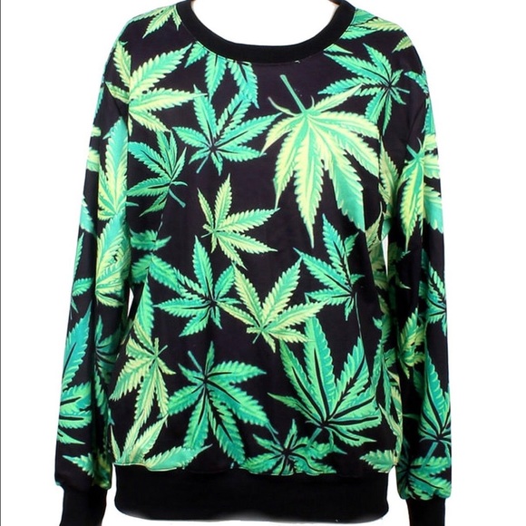 pot leaf crew neck sweater - Picture 1 of 3