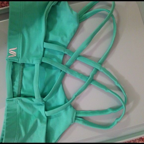 mint blue / aqua / teal strappy back sports bra