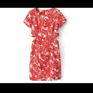 Red Print Midriff Cutout Dress