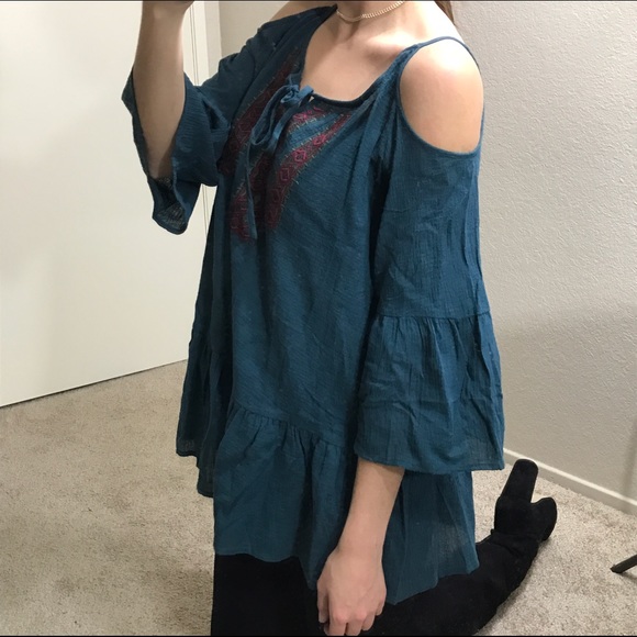 🆑 Teal Embroidered Ruffle Tunic Top - Picture 3 of 4