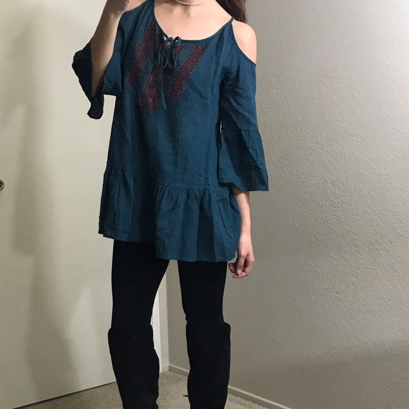 🆑 Teal Embroidered Ruffle Tunic Top - Picture 4 of 4
