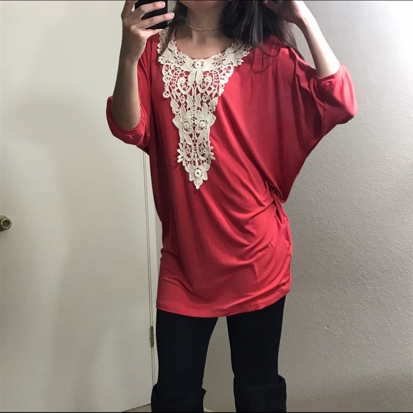LAST M• Coral Embroidered Dolman Sleeves Tunic - Picture 2 of 4