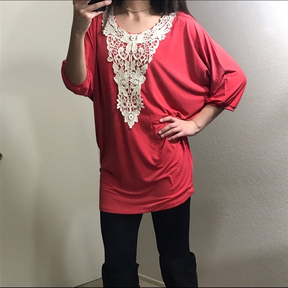 LAST M• Coral Embroidered Dolman Sleeves Tunic - Picture 3 of 4