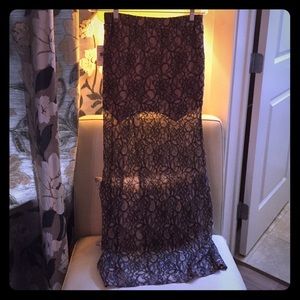 Black and Taupe lace long skirt