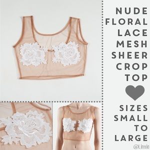 Nude White Floral Lace Crop Top Size Small