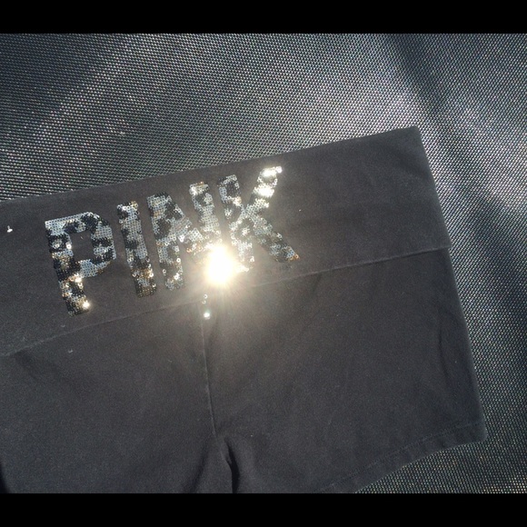 SOLD! VS Pink black sequin yoga shorties