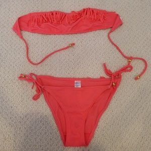 Topshop Pink Fringe Bandeau Bathing Suit