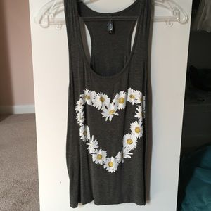 Dark grey tank top with sunflowers.