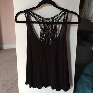 Black full tilt tank top with crochet razorback