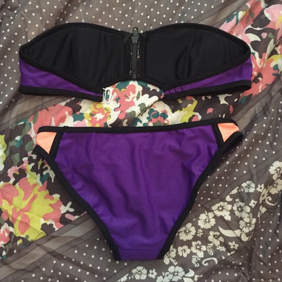 NWOT  neon zip up bikini set cheeky - Picture 4 of 4
