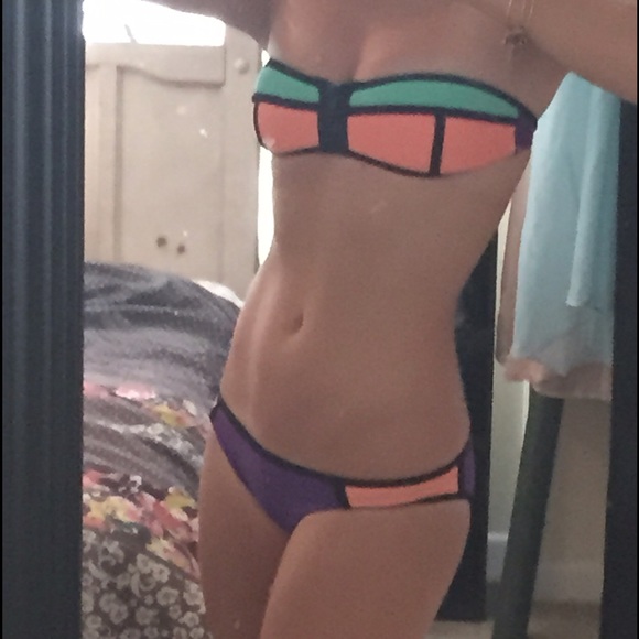 NWOT  neon zip up bikini set cheeky - Picture 2 of 4