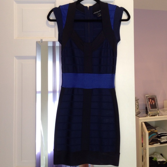 French Connection Blue 3-tone Bandage Dress