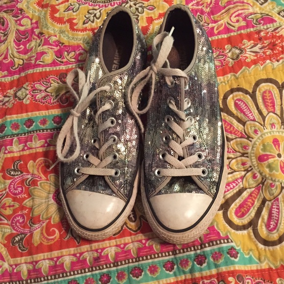 Silver sequined converses