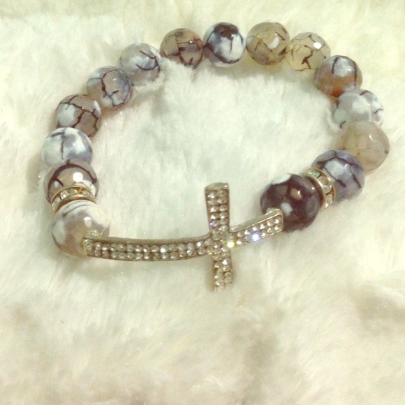 Crystal Cross and Blue Marble Bracelet
