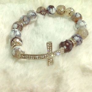 Crystal Cross and Blue Marble Bracelet