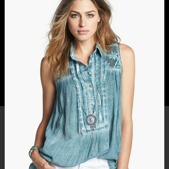 Free People Blue Sleeveless Tunic