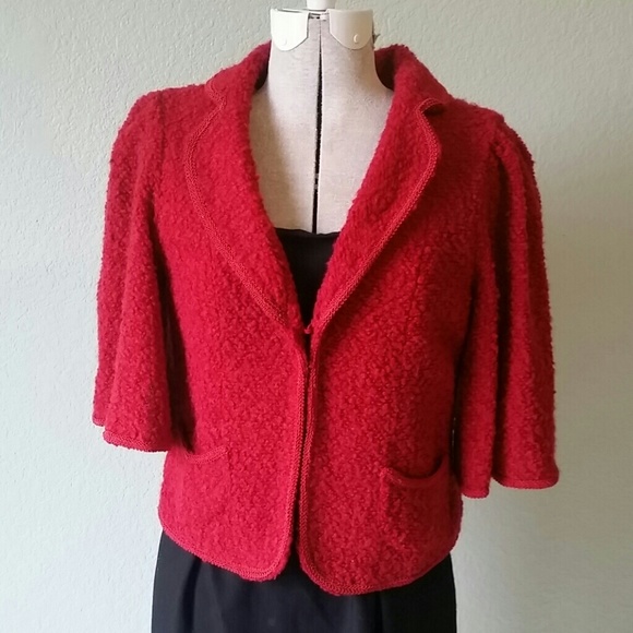 **SOLD** Red Wide Sleeve Boucle Jacket - Picture 2 of 4