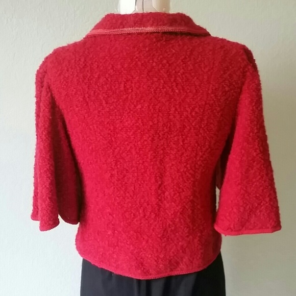 **SOLD** Red Wide Sleeve Boucle Jacket - Picture 3 of 4