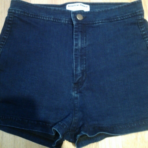 American Apparel Pants - AA dark blue denim high waisted tap shorts.