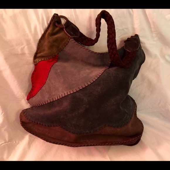 Brown Suede with a Red Leaf Patch w/ Flowers - Picture 2 of 4