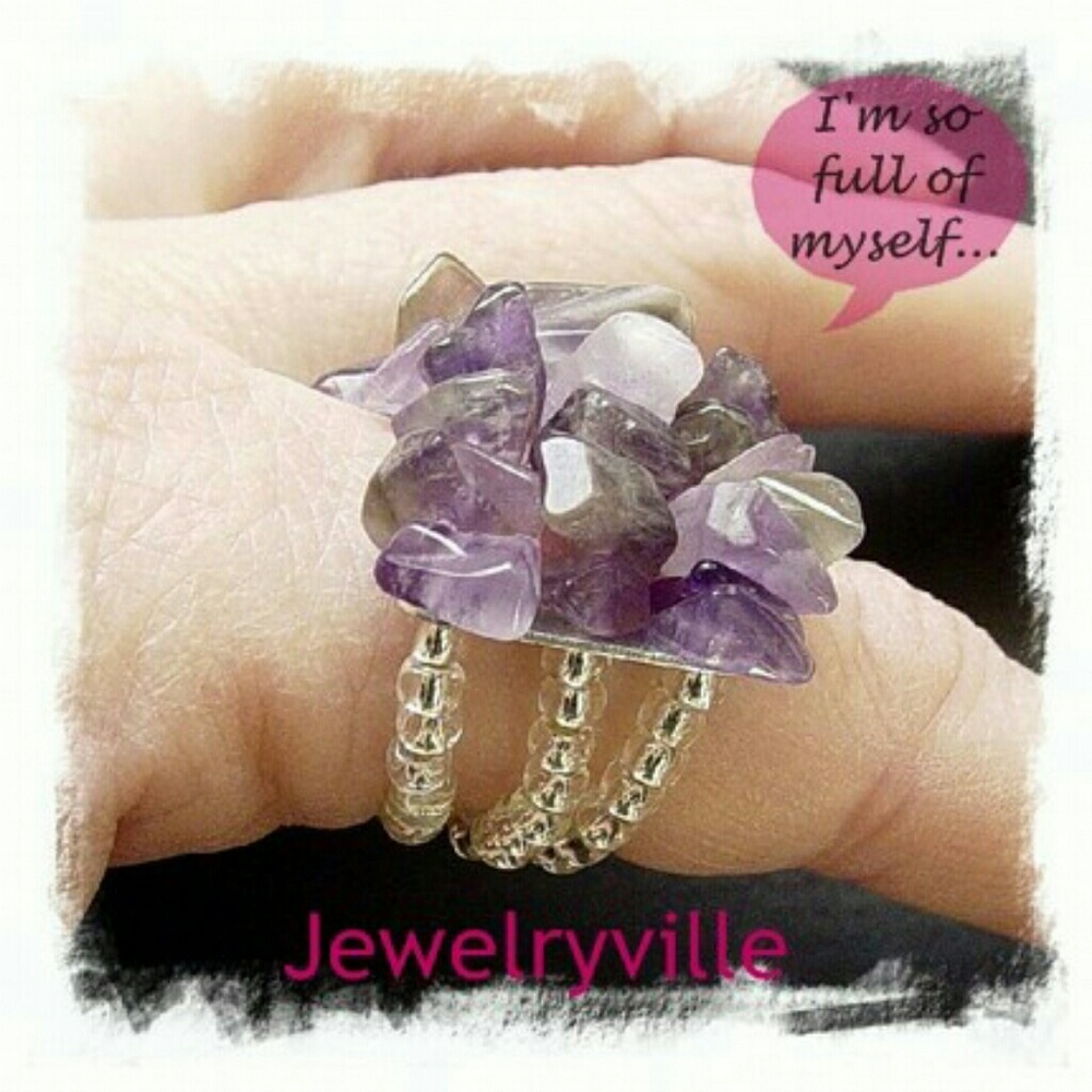 Genuine Amethyst Chunky Ring NEW