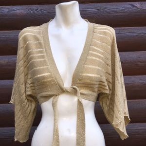 SALE⚡️ Gold metallic cropped front tie sweater/top
