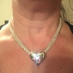 Silver-tone <3 pendant & multi-strandnecklace