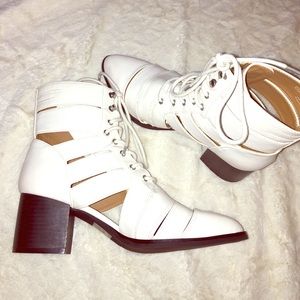 White strappy booties