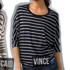 VINCE - 3/4 Sleeve Navy & Gray Stripe Tee