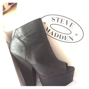 Black leather bootie heels