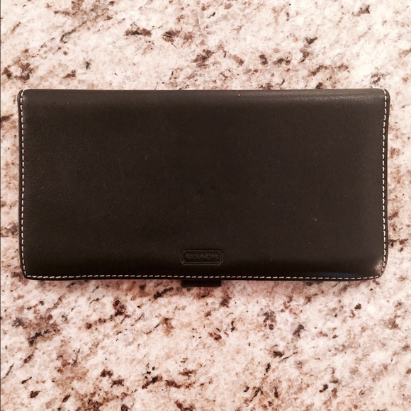 Coach checkbook black leather authentic