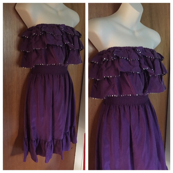 Rebecca Taylor beaded purple silk tiered dress - Picture 2 of 3