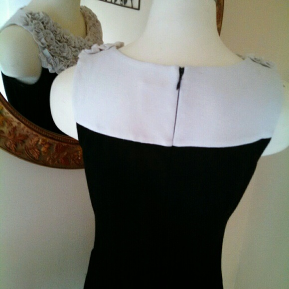 🎉HP! SANGRIA IVORY & BLACK RUFFLE NECKLINE DRESS - Picture 3 of 4