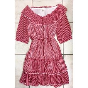 RED & WHITE STRIPPED CHIFFON DRESS